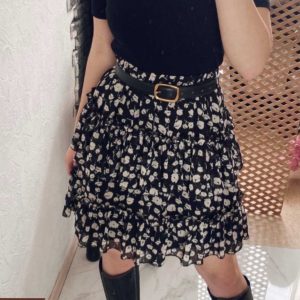 Заказать черную женскую юбку в цветочный принт с рюшами онлайн