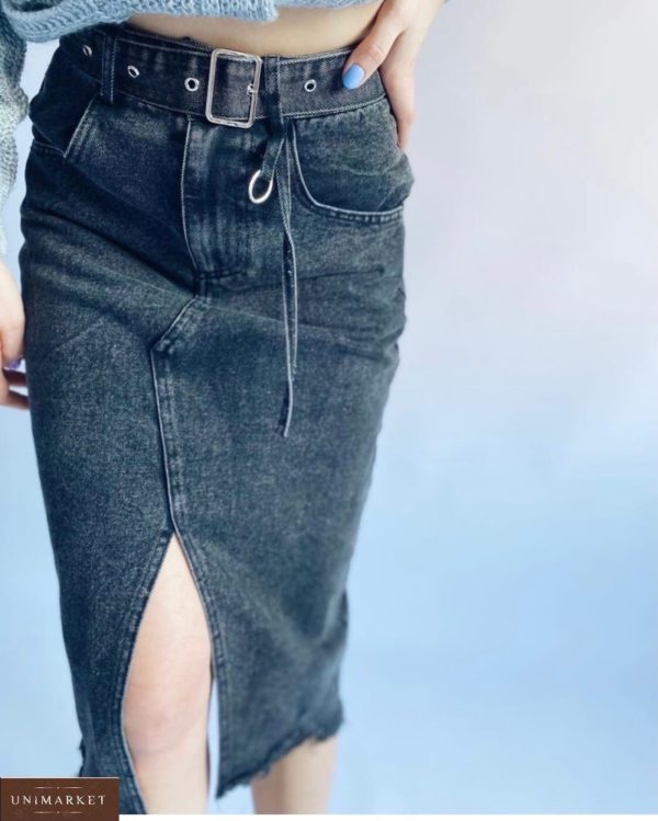 Купить серую женскую юбку джинсовую миди в Украине