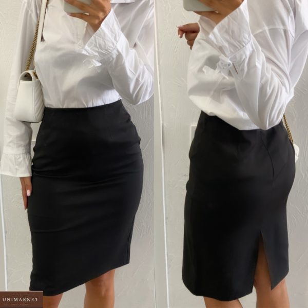 Приобрести выгодно черную женскую юбку классика с разрезом (размер 42-48)