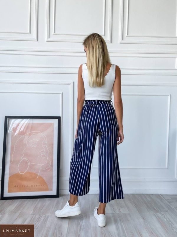 Приобрести женские синие полосатые брюки кюлоты онлайн
