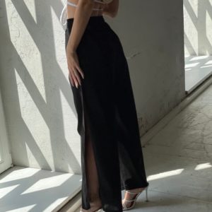 Купити онлайн чорні штани з розрізами з котону (розмір 42-52) для жінок
