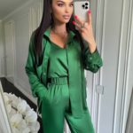 Купити онлайн зелений жіночий костюм трійка з шовку армані