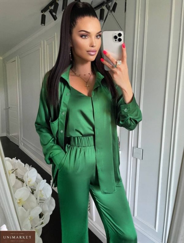 Купить онлайн зеленый женский костюм тройка из шелка армани