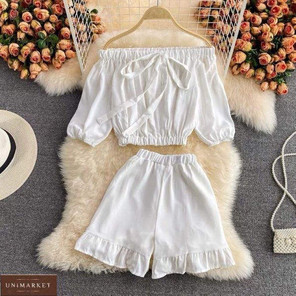 Заказать белый женский летний костюм с топом и шортами в интернете