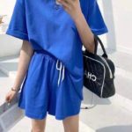 Купить синий женский прогулочный костюм с шортами (размер 42-48) онлайн