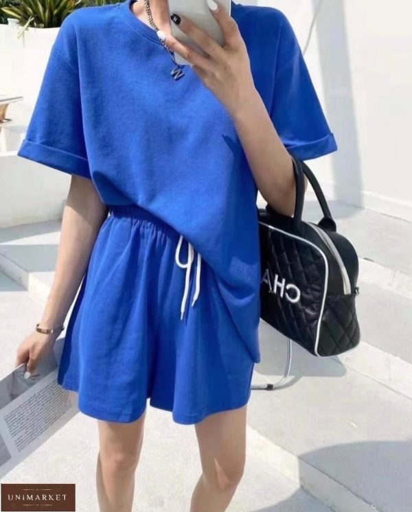 Купить синий женский прогулочный костюм с шортами (размер 42-48) онлайн
