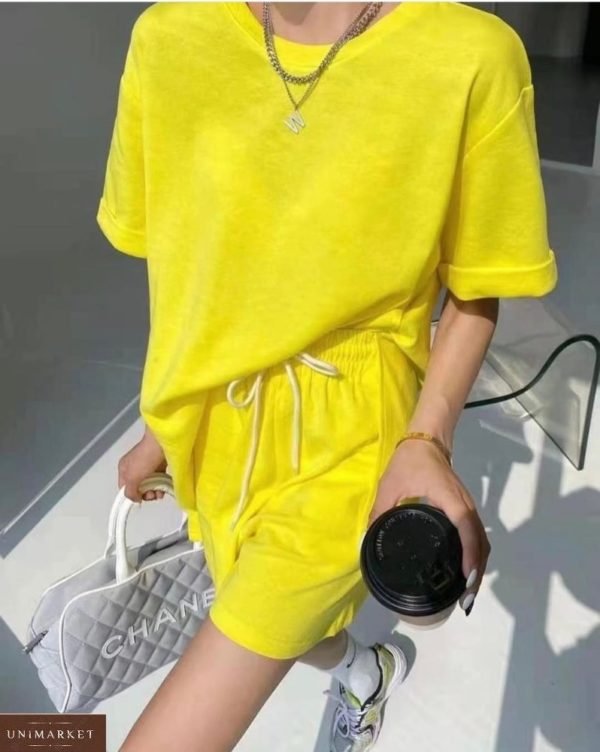 Купити в інтернеті жіночий прогулянковий костюм з шортами (розмір 42-48) жовтого кольору