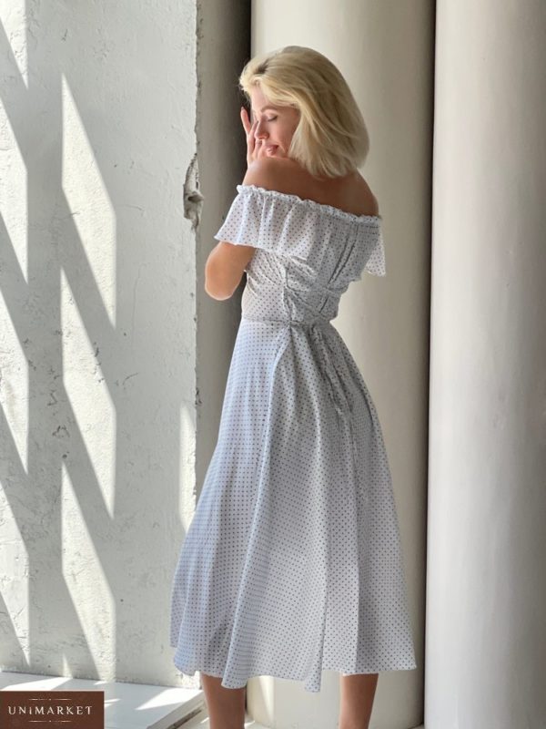 Придбати жіночу сукню міді в горошок (розмір 42-52) в інтернеті білого кольору