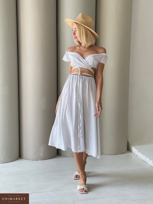 Купить белую женскую юбку из штапеля в горошек (размер 42-52) онлайн