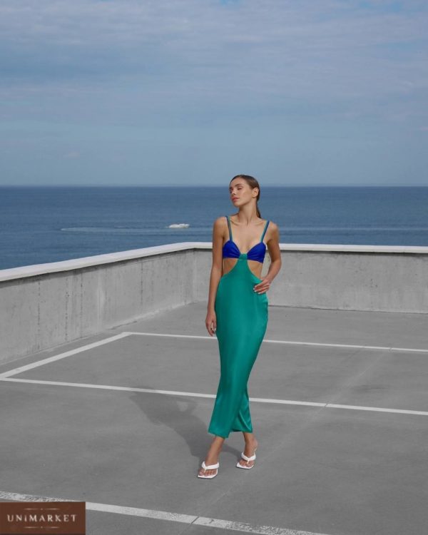 заказать обтягивающее платье из шёлка сине зелёного цвета онлайн по акции