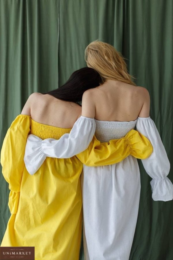 приобрести платье из льна с открытыми плечами по акционной цене в Unimarket