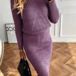 Заказать сиреневый женский кашемировый костюм с юбкой и свитером онлайн