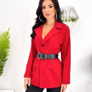 Купить красный женский брючный костюм с пиджаком (размер 42-52) в Украине