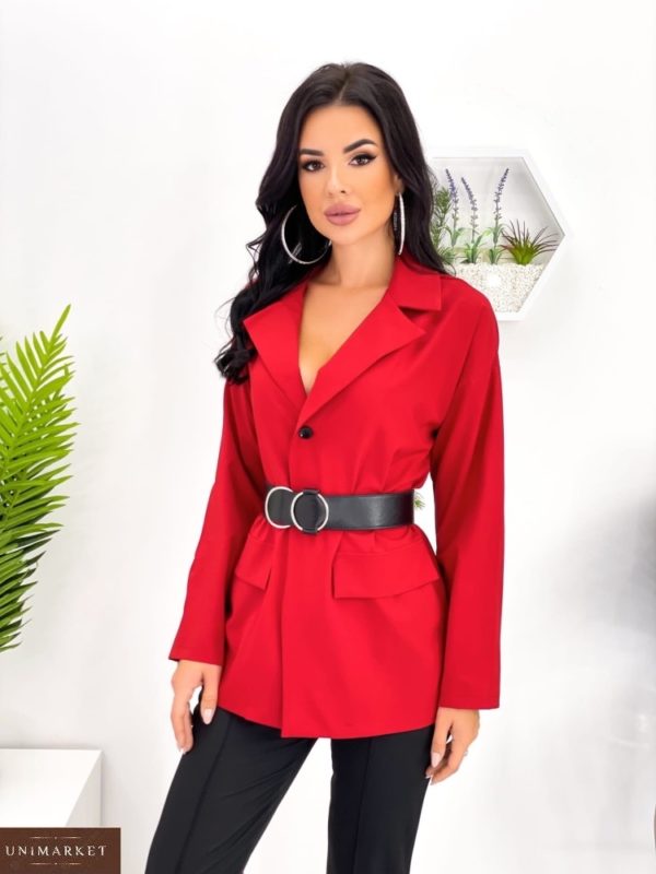 Купити червоний жіночий брючний костюм з піджаком (розмір 42-52) в Україні