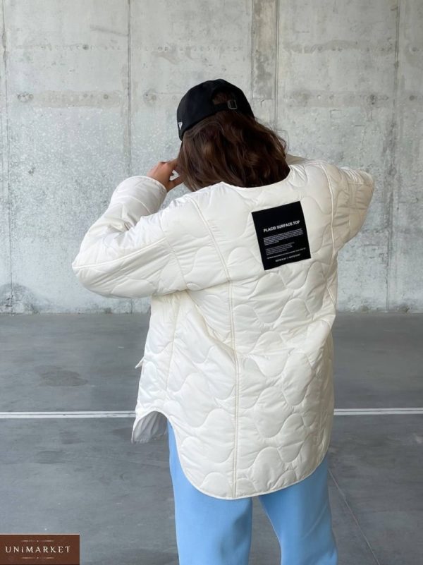 Заказать по скидке белую стёганую куртку без воротника (размер 42-48) женскую