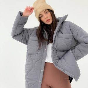 Заказать серого цвета женскую куртку стежку на флисе (размер 42-48) в Украине