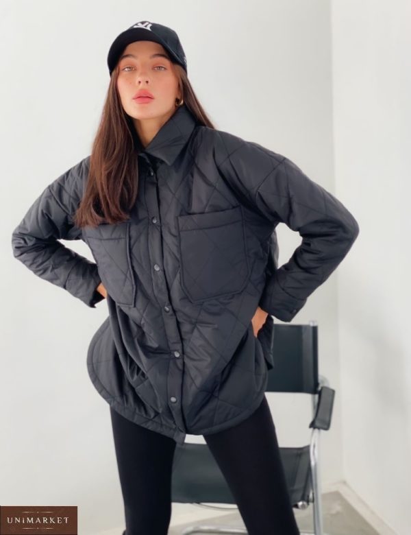 Придбати чорну стьобані куртку-сорочку для жінок в інтернеті