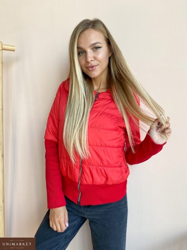 Купить женскую красную короткую куртку с довязом в Украине