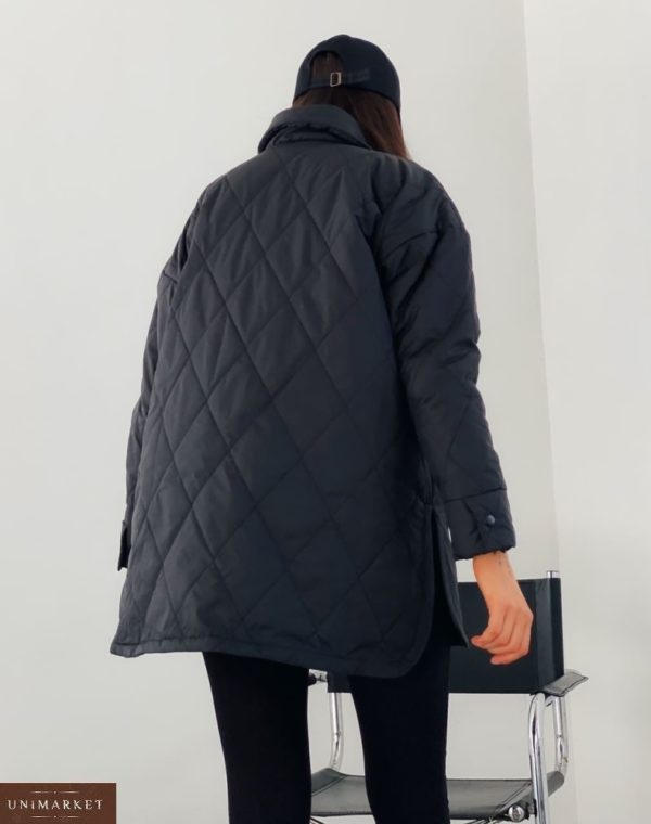 Замовити чорну жіночу стьобані куртку-сорочку в інтернеті