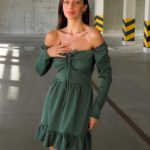Купити зі знижкою зелену сукню з принтом і шнурівкою (розмір 42-52) для жінок