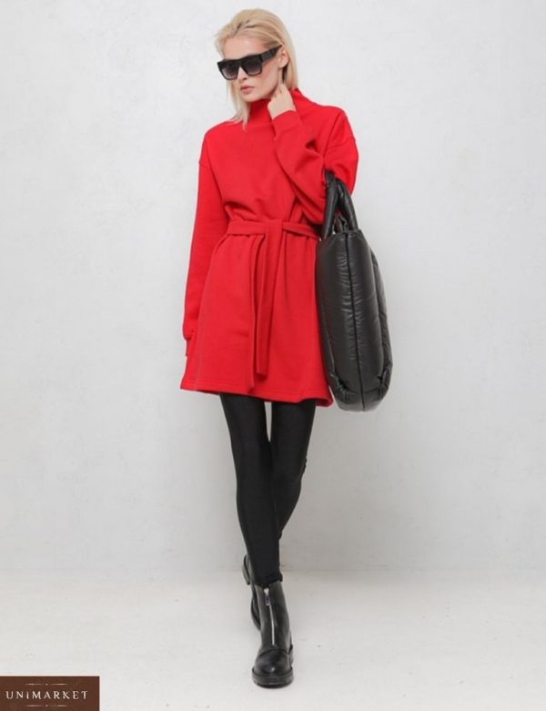 Заказать платье-тунику на флисе красного цвета для женщин в Украине