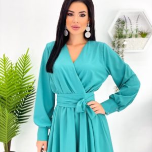 Купити зі знижкою бірюзове плаття міді з довгим рукавом (розмір 42-48) для жінок
