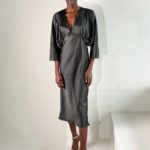 Купить черное женское шелковое платье с рукавом 3/4 онлайн