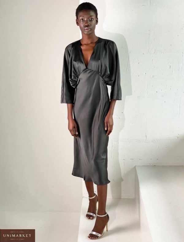 Купить черное женское шелковое платье с рукавом 3/4 онлайн