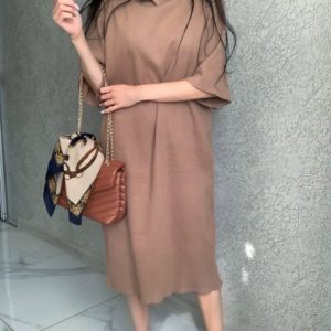 Замовити онлайн мокко трикотажне плаття-туніку оверсайз для жінок