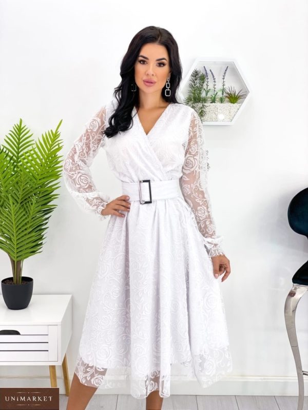 Замовити в інтернеті жіноче біле плаття на запах з напиленням (розмір 42-52)