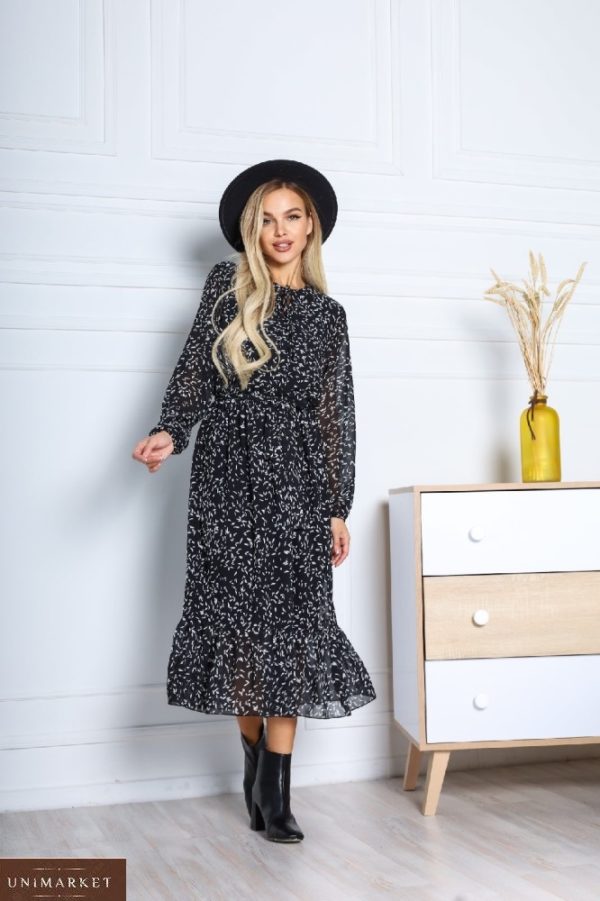 Приобрести черное женское платье из шифона в мелкие цветы онлайн
