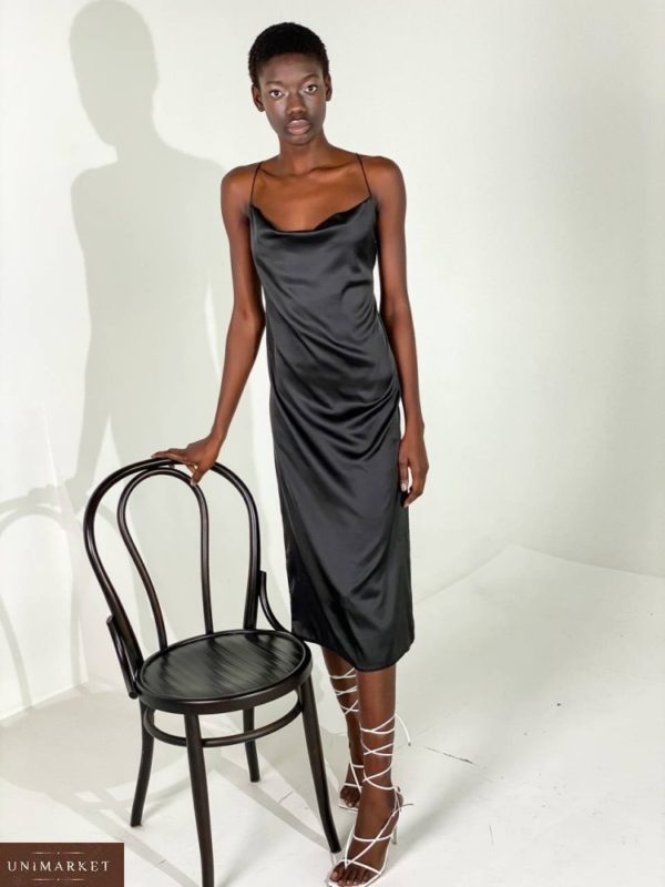 Купить онлайн черное шелковое платье комбинация с открытой спиной для женщин