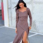 Придбати жіноче Марсал прінтоване плаття з розрізом (розмір 42-52) онлайн