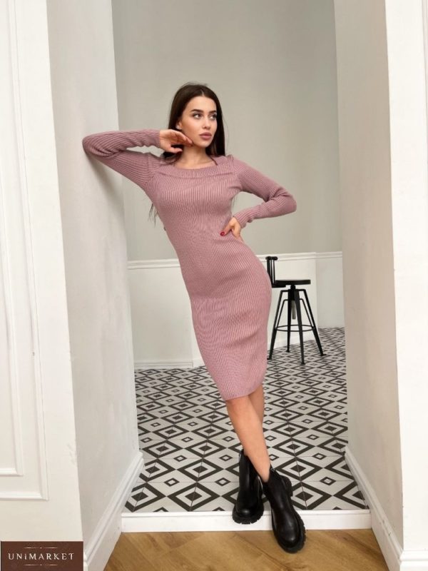 Купить онлайн розовое платье машинной вязки (размер 42-48) для женщин