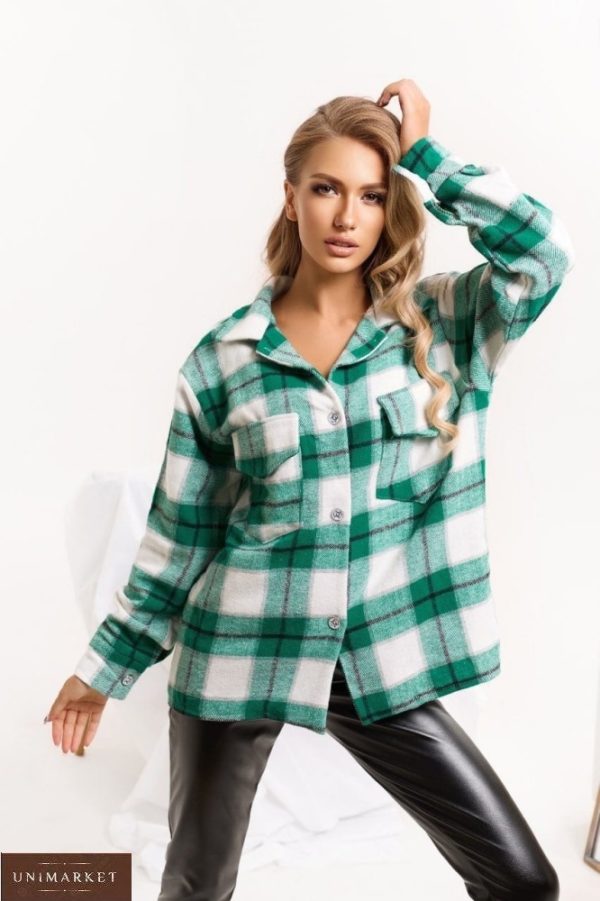 Заказать онлайн зеленую рубашку с кашемиром и шерстью для женщин