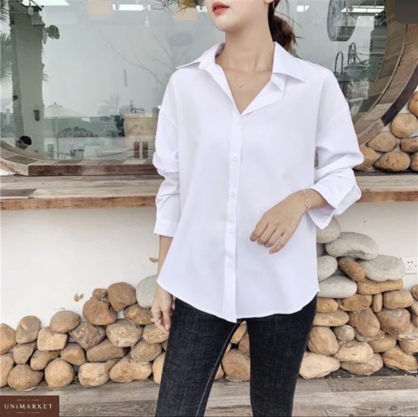 Заказать белую женскую рубашку с длинным рукавом (размер 42-48) по скидке