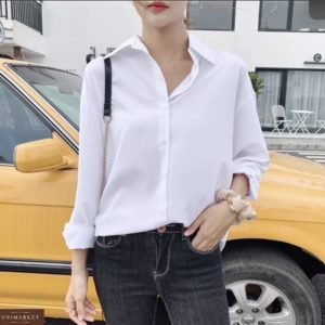 Купить женскую рубашку с длинным рукавом (размер 42-48) белого цвета выгодно