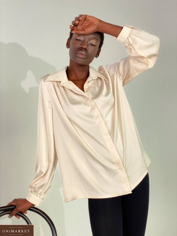 Купити в інтернеті бежеву вільну шовкову сорочку (розмір 42-48) для жінок