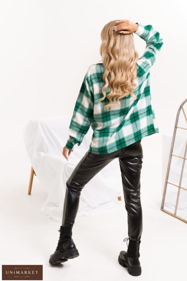 Приобрести зеленую женскую рубашку с кашемиром и шерстью онлайн