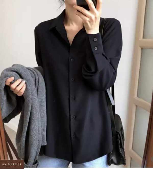 Купить в интернете черную рубашку с длинным рукавом (размер 42-48) для женщин