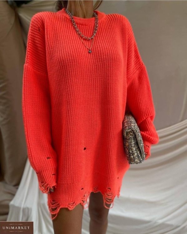 Купити зі знижкою жіночий светр-туніка з дірками неоновий