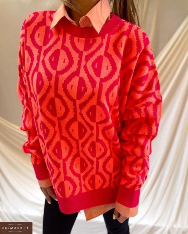 Купить по скидке красный принтованный свитер оверсайз для женщин