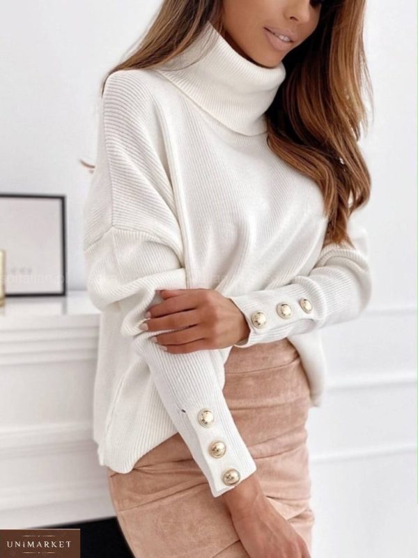 Замовити білий жіночий светр з хомутом недорого