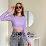 Купить в интернете лиловый женский топ с длинным рукавом