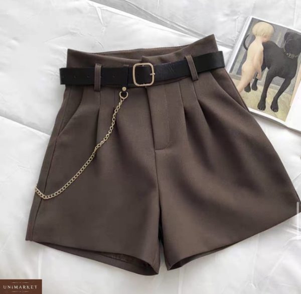 Заказать о скидке коричневые шорты с защипами для женщин