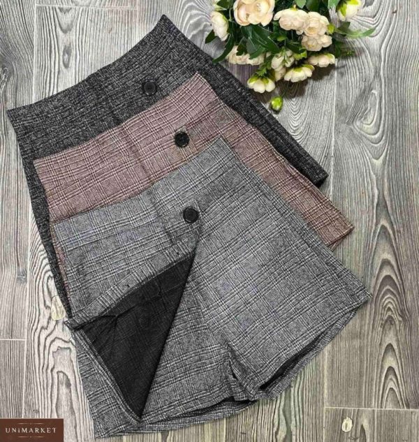 Купить онлайн серую, черную юбку-шорты из твида с пуговицами для женщин