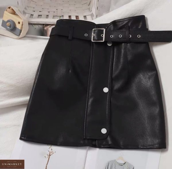 Купить выгодно черную кожаную юбку с поясом для женщин