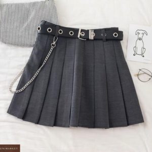 Заказать онлайн серую женскую юбку гофре с поясом