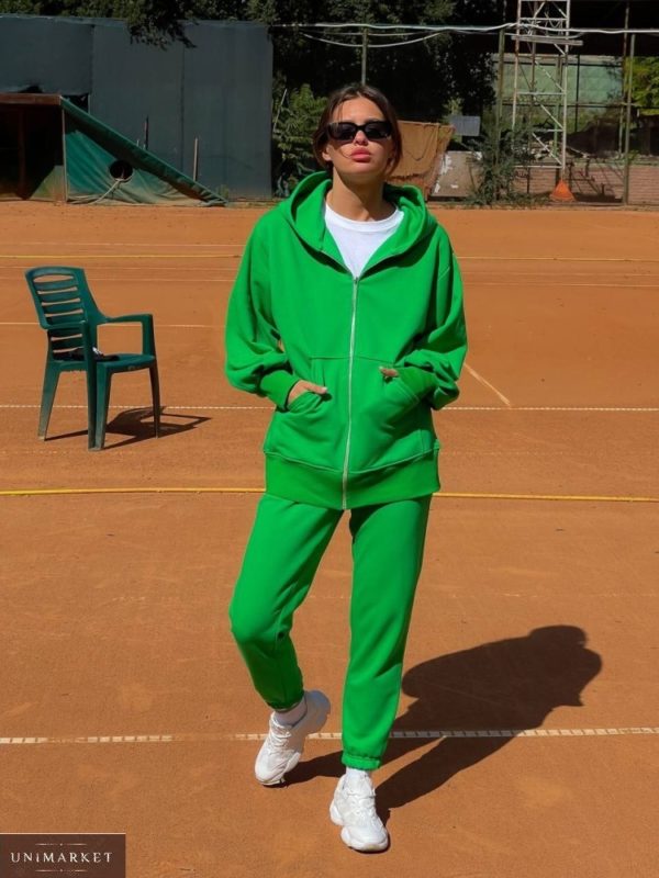 Купити зелений жіночий спортивний костюм з кофтою на змійці (розмір 42-48) по знижці