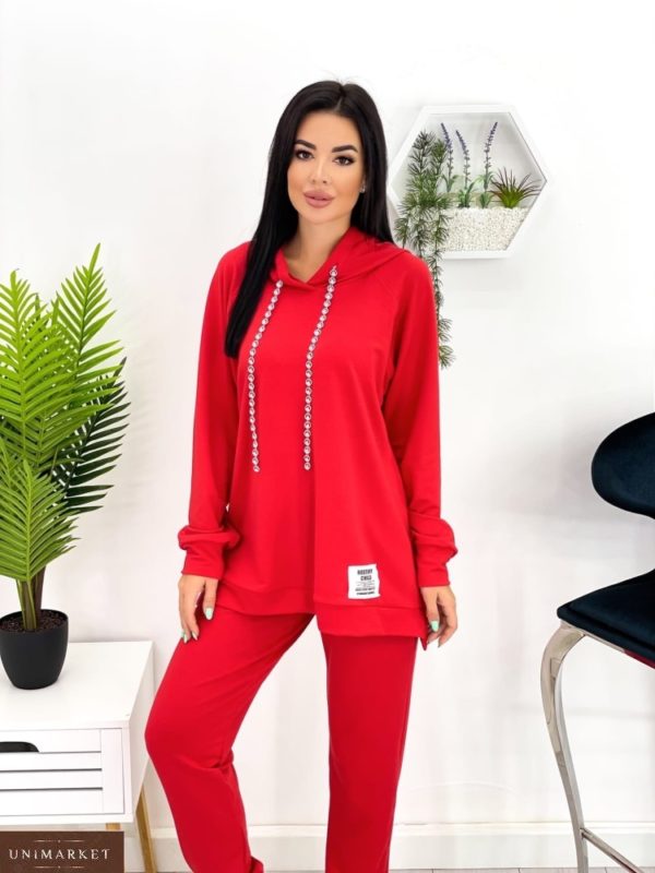 Купить красный женский спортивный костюм оверсайз (размер 42-52) онлайн